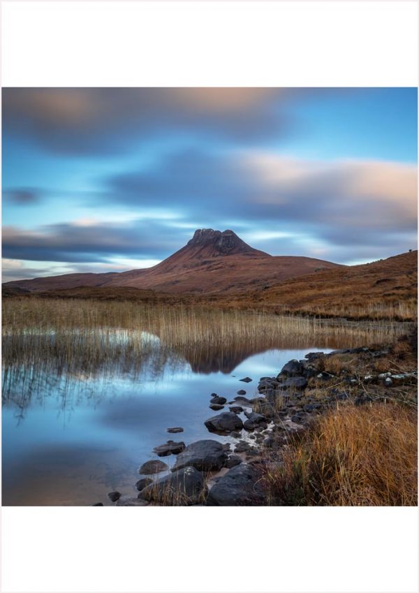 Fotokarte Morgenstimmung Loch Lurgainn mit dem markanten Berg Stac Pollaidh nördlich von Ullapool (Schottland)